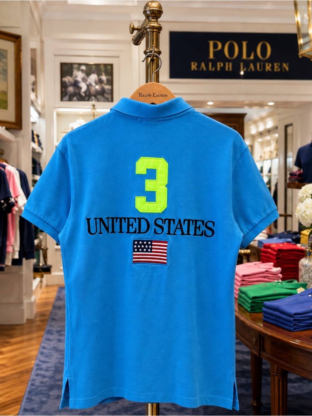 Polo Ralph Lauren USA Big Pony #3 Flag Polo Shirt Blue Men’s L